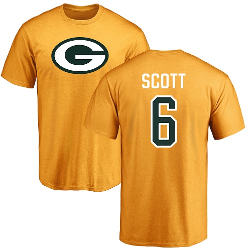 Men Green Bay Packers Gold #6 Scott J K Name And Number Logo Nike NFL T Shirt->green bay packers->NFL Jersey